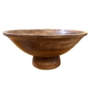 Large wooden turned and carved wood bowl 13.5" W x 6" H